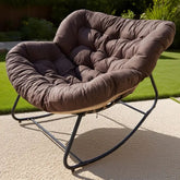 Fotoliu-balansoar cu cadru negru si perna maro Lazy Bloom Haro